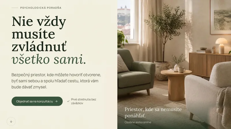 Pokojný web pre citlivú a osobnú službu.